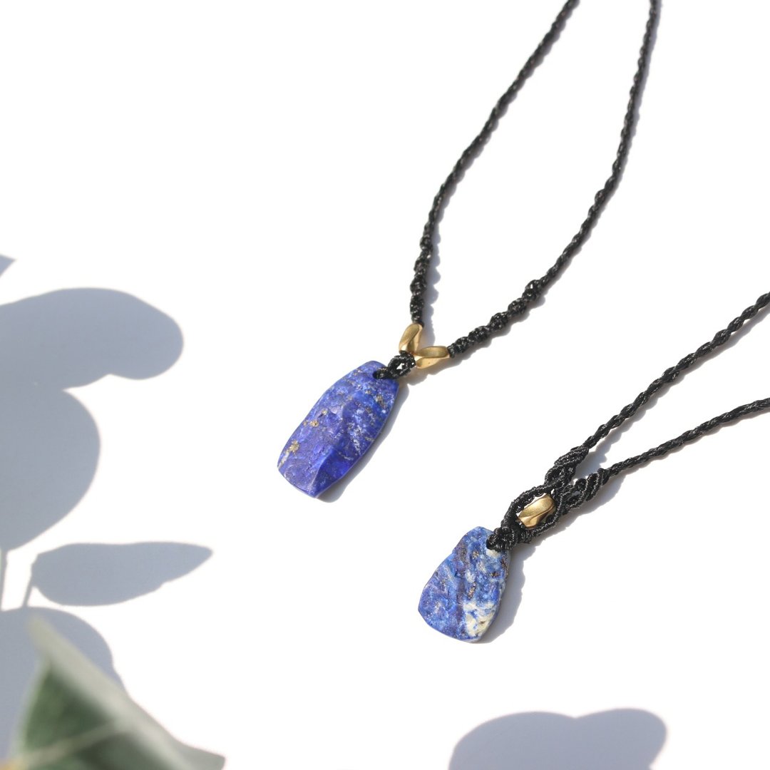 青金石极简蜡线编织项链 - 项链 - 水晶 蓝色