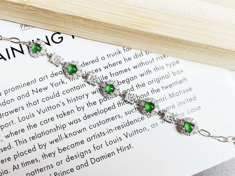 925银 天然A货龙石种 翡翠 手链 - 手链/手环 - 玉石 绿色