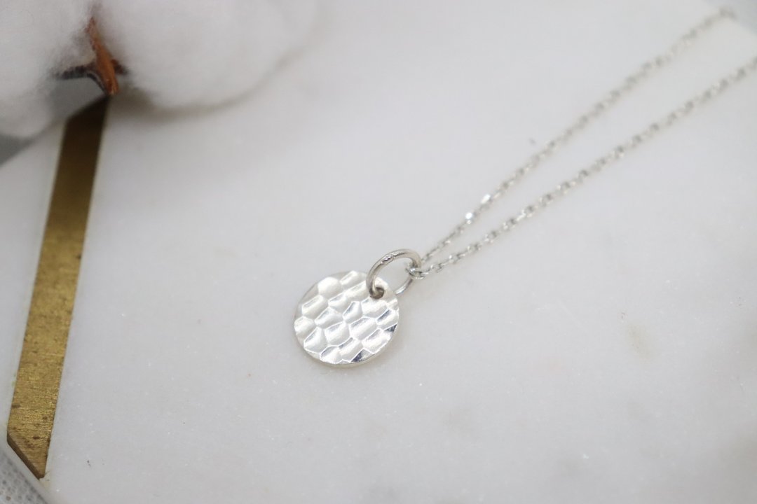 Hammered Disk 925 Sterling Silver Necklace, Minimalist Simple Silver Necklace - 项链 - 纯银 银色