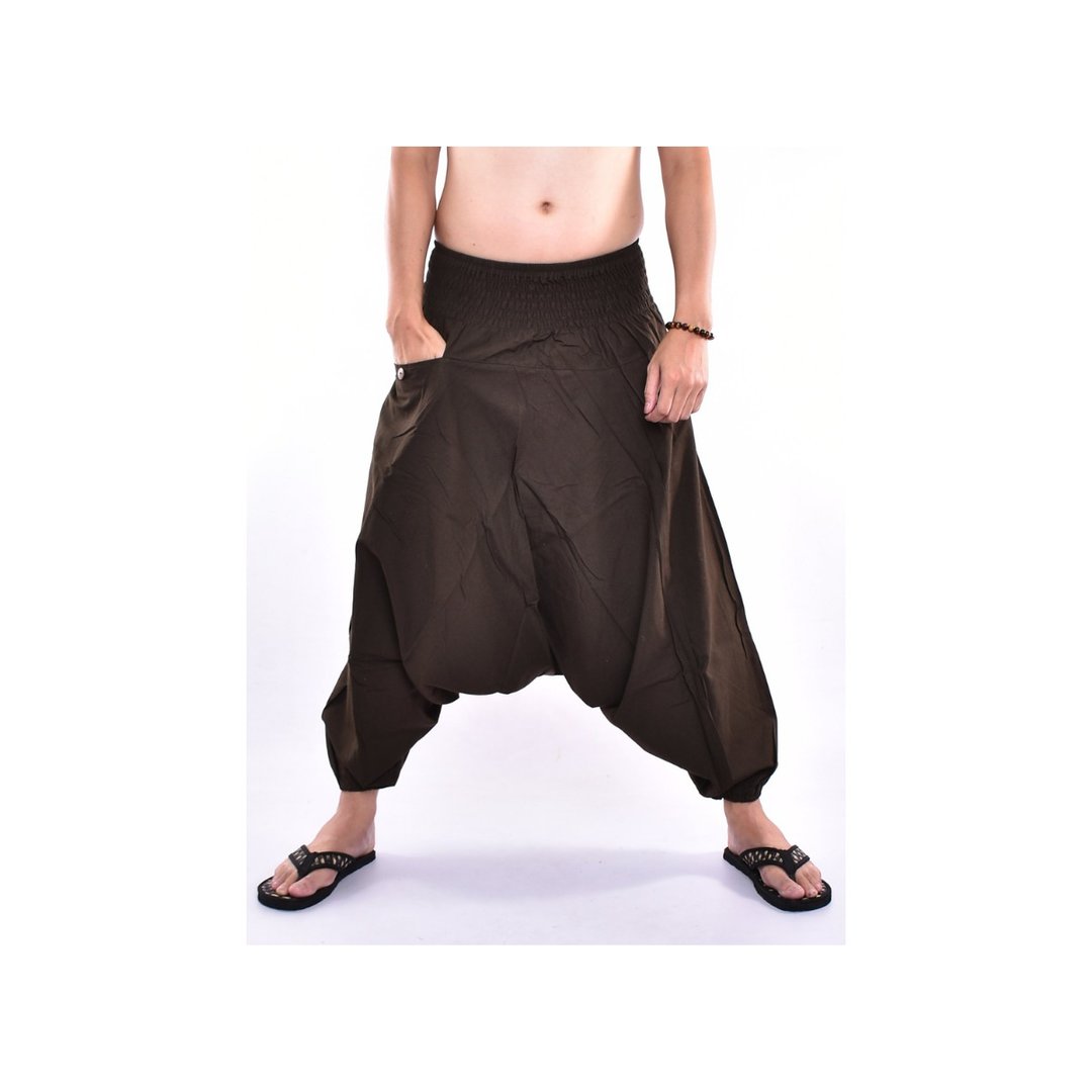 Hmong，伦裤，武士裤，垮裆，棉质，手工制作 - 男士长裤 - 棉 咖啡色