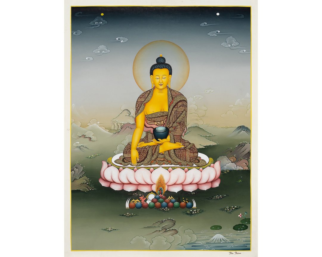 手工制作的释迦牟尼佛唐卡 – 启蒙与宁静 | 藏族唐卡艺术 | 神圣 - 红包/春联 - 其他材质 多色
