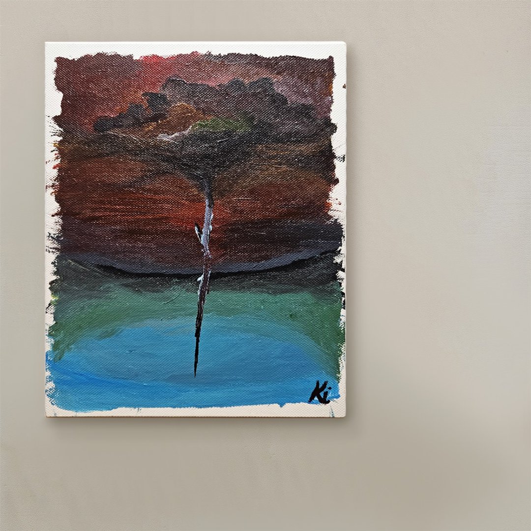 【画话‧河童画】压克力 Upside-down - 海报/装饰画/版画 - 颜料 黑色
