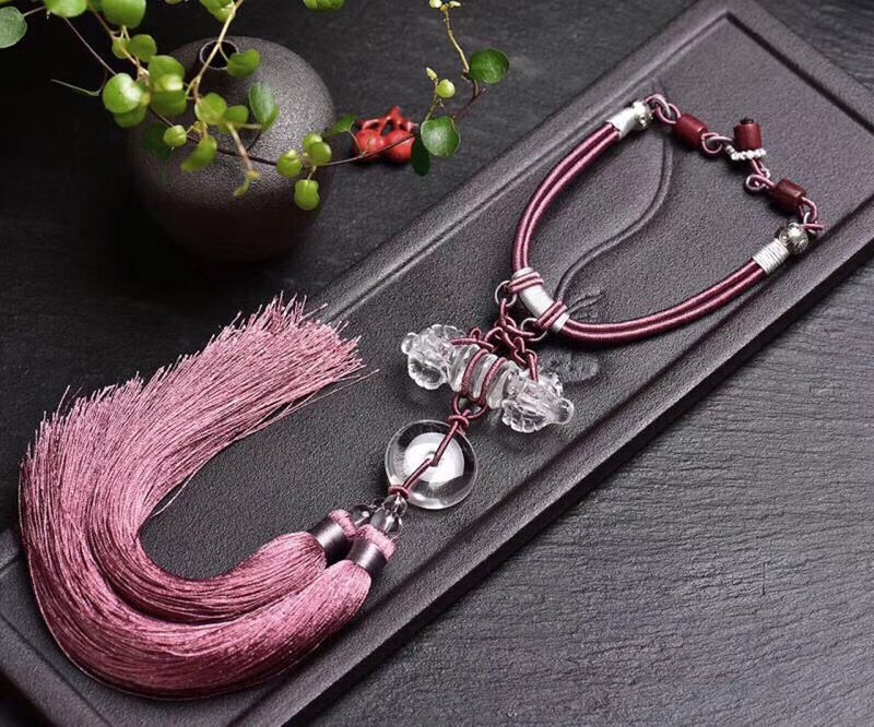 纯天然白水晶 手工雕刻降魔杵 搭配天然白水晶平安扣 车挂 居家挂 - 吊饰 - 水晶 