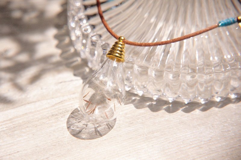 七夕礼物 情人节礼物 / 森林女孩 / 彩虹渐层蚕丝蜡线英式玻璃项链 短链 长链 锁骨链 - 蒲公英森林+ 蚕丝蜡线真皮绳 - 长链 - 玻璃 多色