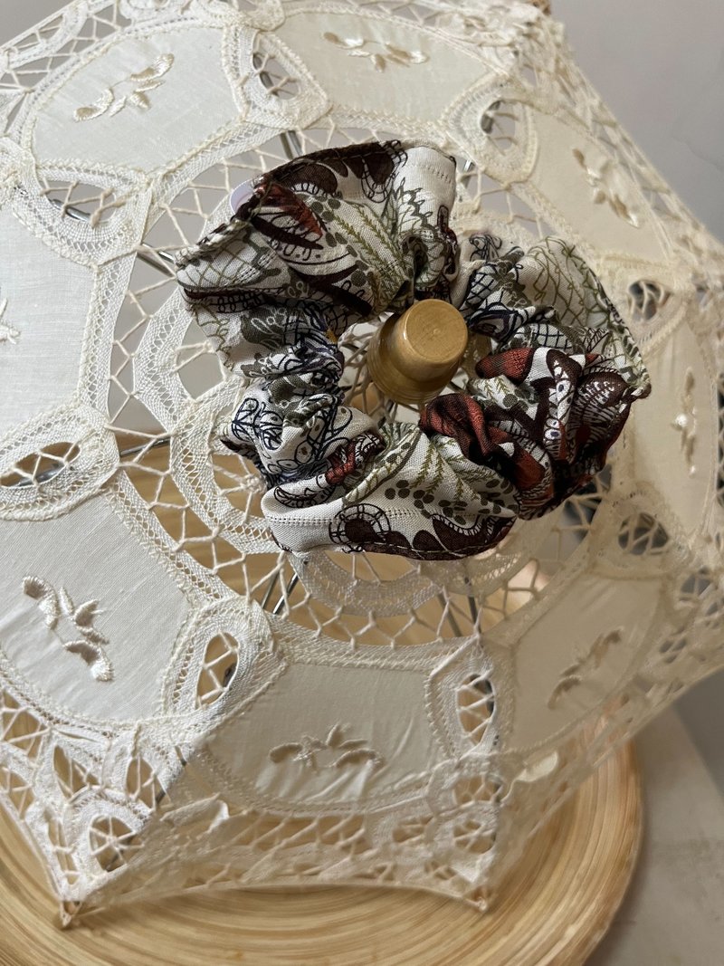 丛林窄版/单色大肠圈发束/日本印花布 - 发带/发箍 - 棉．麻 绿色