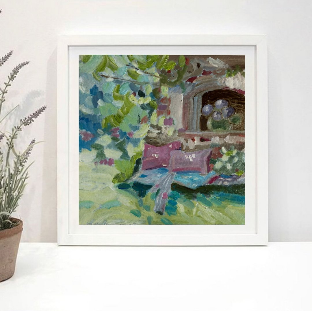 Summer day artwork original oil painting handmade modern painting 6x6 inches - 墙贴/壁贴 - 其他材质 绿色