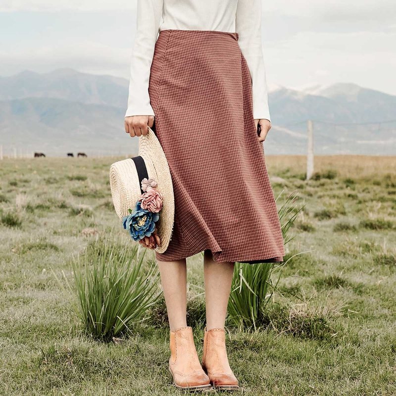 安妮陈2017秋装新款女士格子中长款半身裙洋装 - 裙子 - 棉．麻 红色