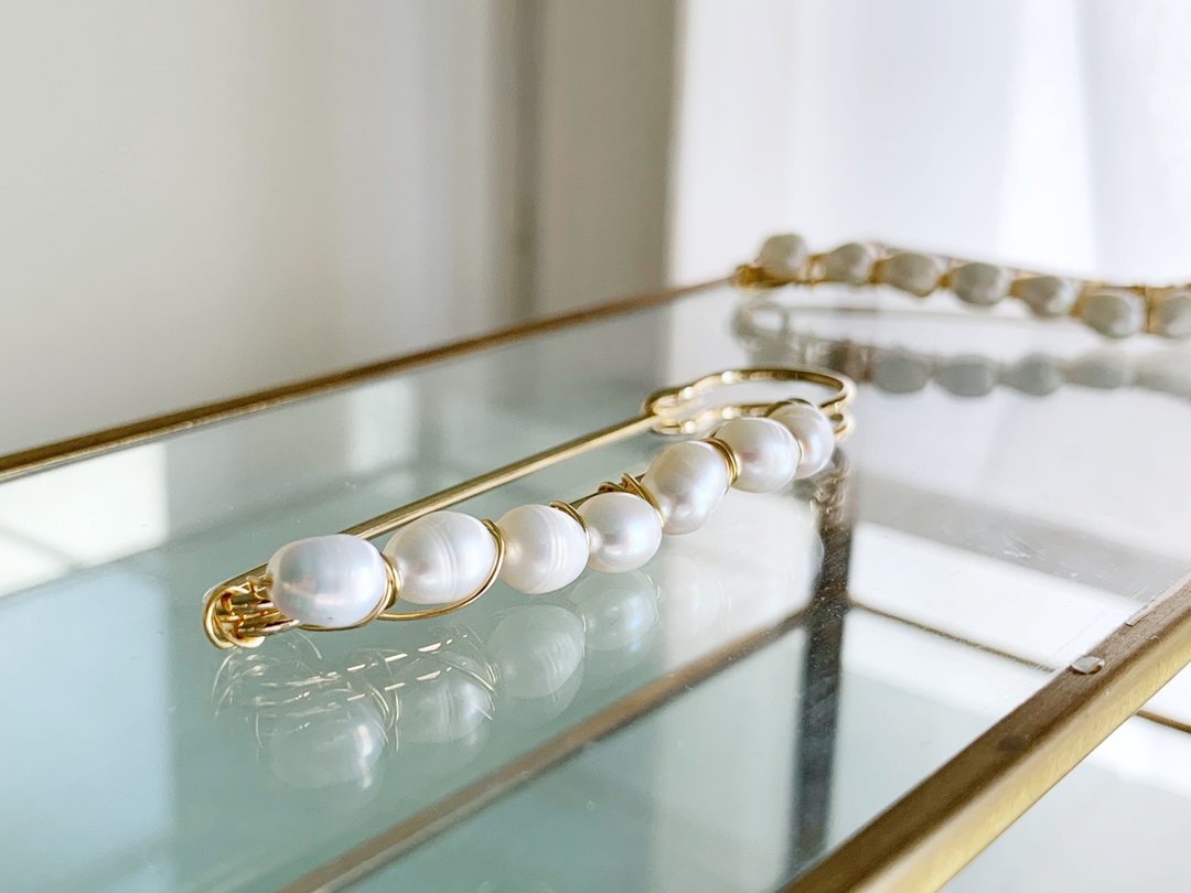freshwater pearl stole pin - 胸针 - 宝石 白色