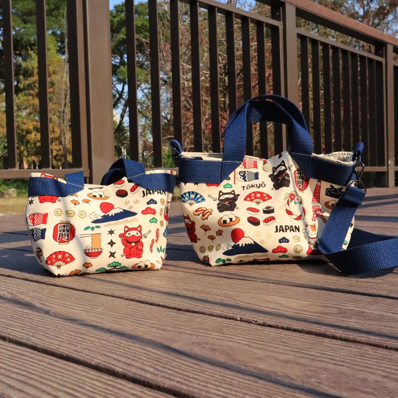 日式忍者猫亲子包(奶油白) - 手提包/手提袋 - 棉．麻 白色