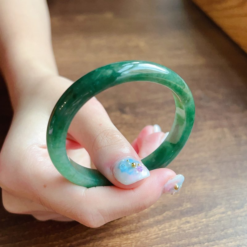 冰种老坑绿翡翠贵妃镯手镯 | 16围 | 天然缅甸玉翡翠A货 | 送礼 - 手链/手环 - 玉石 绿色