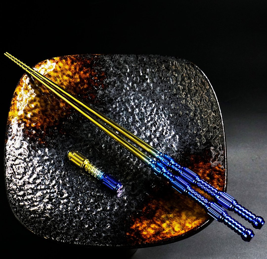 武塔箸 - 蓝金渐层版本 - 前端无沟槽 236mm 木盒精装版本- 一双 - 筷子/筷架 - 其他金属 多色