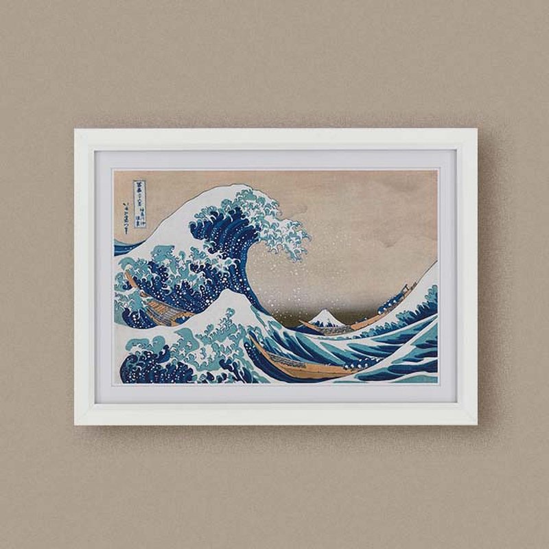 【 世界名作小框画 】葛饰北斋・神奈川冲浪里 - 海报/装饰画/版画 - 纸 蓝色