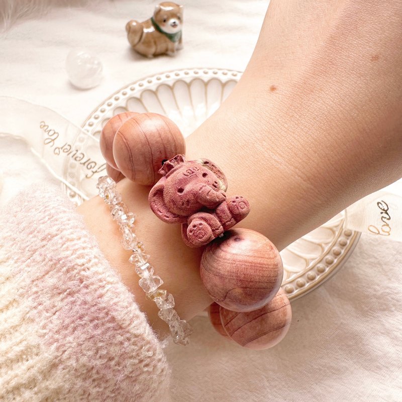 飞天小象的奇幻冒险 血柏木手串 天然血柏木 生日礼物 圆珠手串 - 手链/手环 - 木头 咖啡色