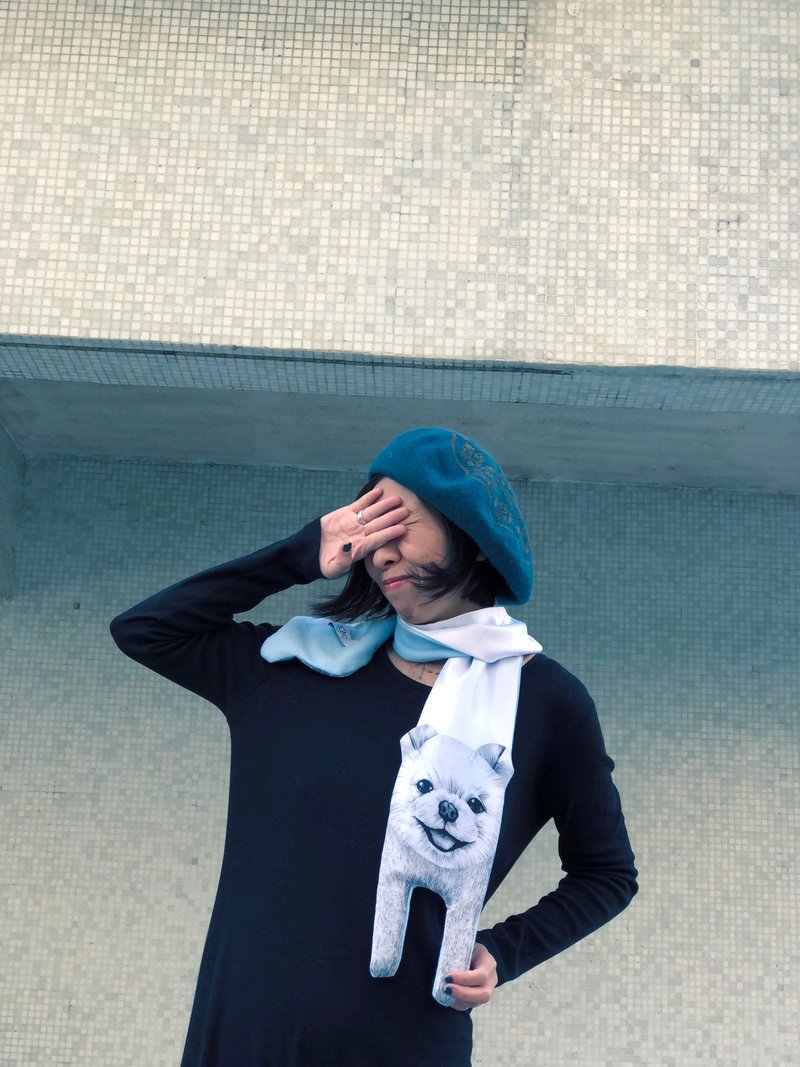 adc｜派对动物｜动物｜厚颈巾（松鼠狗） - 丝巾 - 聚酯纤维 白色