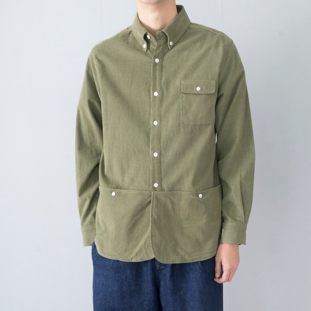 日系搭配 秋冬季亲肤柔软灯芯绒口袋衬衫 shirt - 男装衬衫 - 棉 绿色