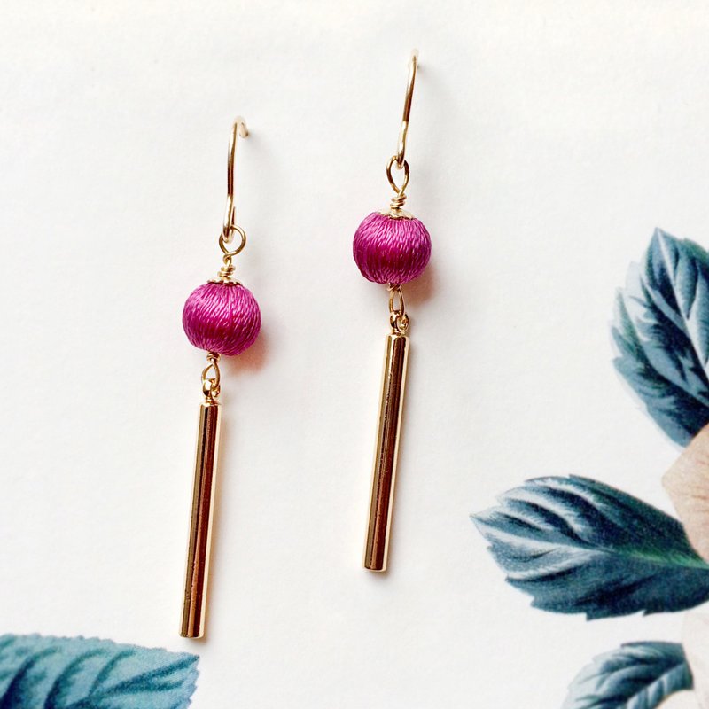 刺绣紫绣 复古简约宫廷耳环 YUFUN I 幸运球系列 礼服晚宴日常佩戴送礼佳品 - 耳环/耳夹 - 丝．绢 紫色