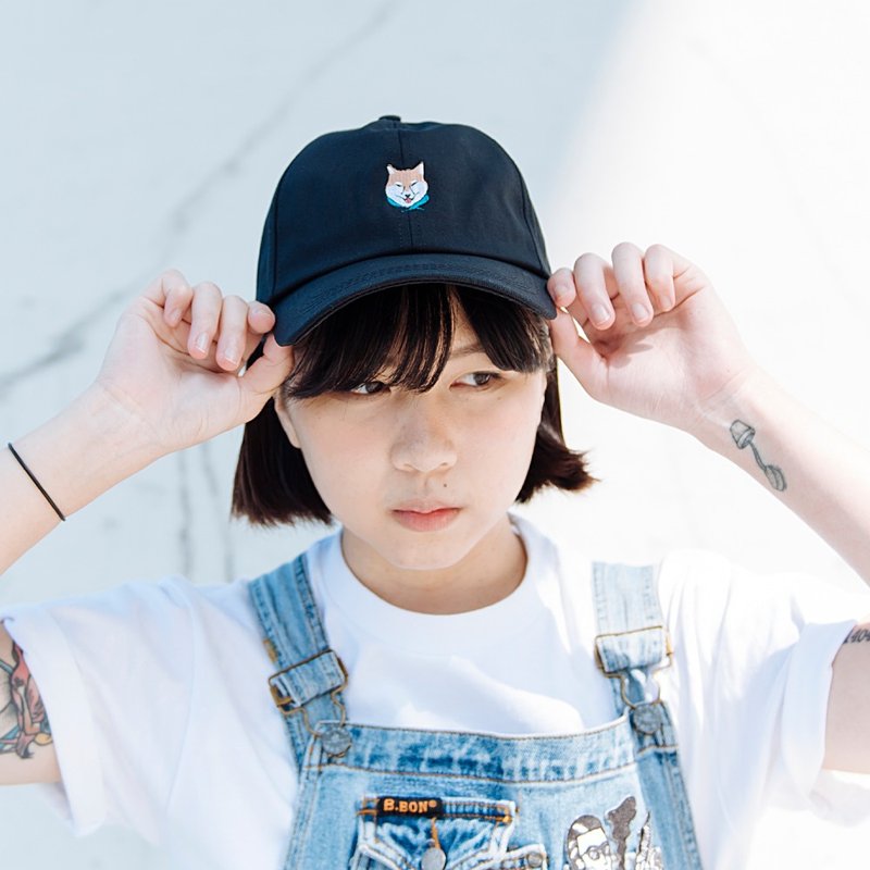 柴犬刺绣 黑色中性帽子 - 帽子 - 棉．麻 黑色