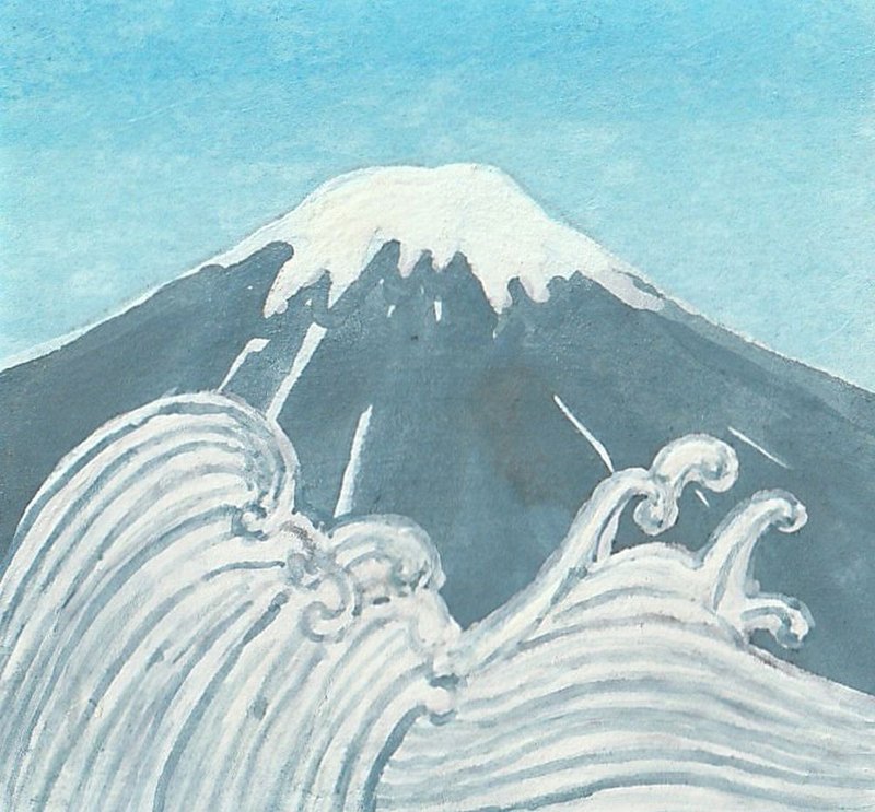 Japanese Poster Fuji and Waves, painting, mini framed mini  interior art - 海报/装饰画/版画 - 纸 蓝色