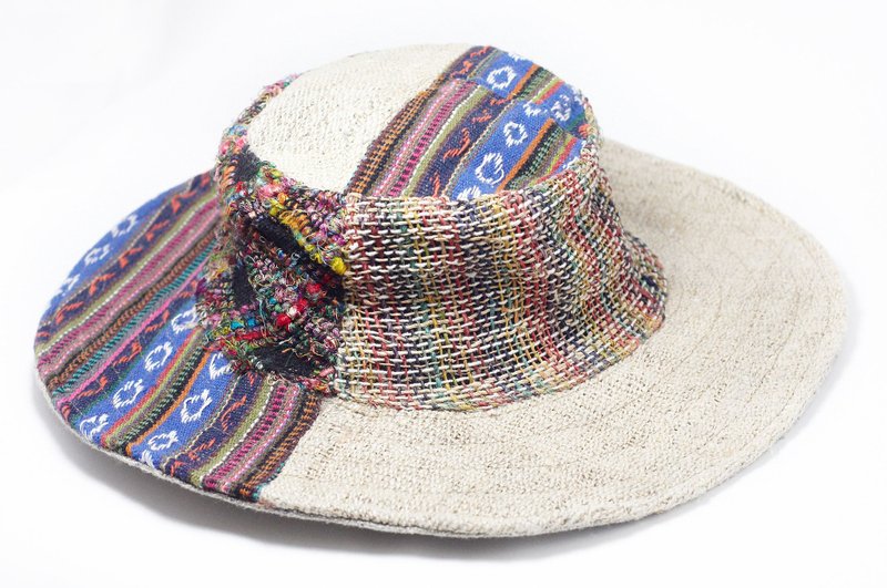 民族拼接手织棉麻帽 / 针织帽 / 渔夫帽 / 遮阳帽 / 草帽 - 民族图腾撞色 ( 限量一件 ) - 帽子 - 棉．麻 多色