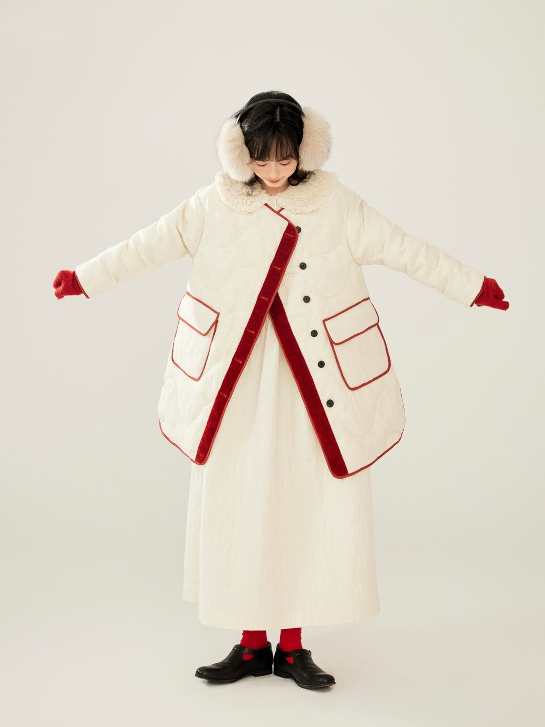 瑞雪喃语 甜美俏皮 撞色 羽绒服 - 女装休闲/机能外套 - 其他材质 白色