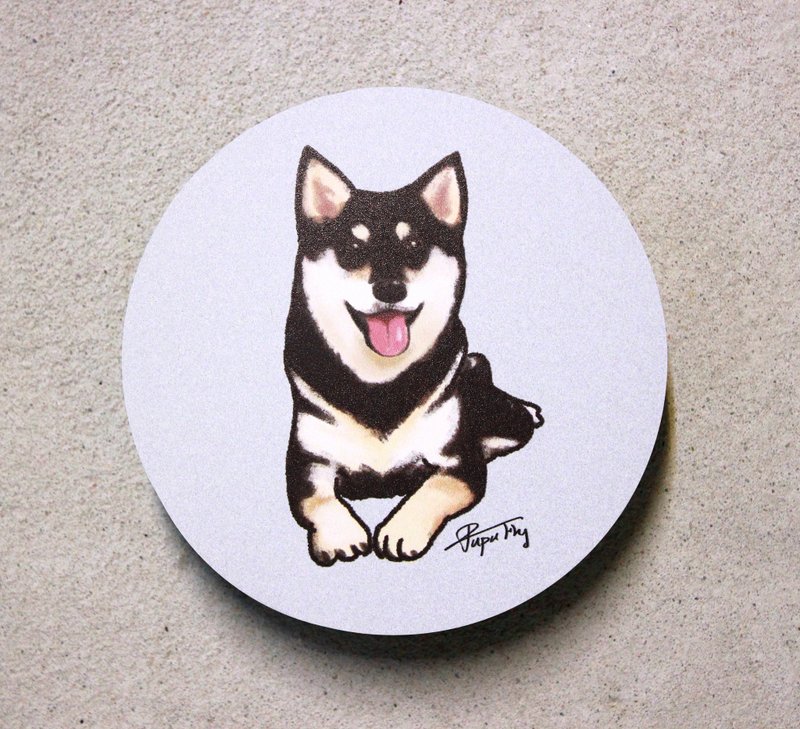 黑色柴犬/ 原创插画 - 陶瓷吸水杯垫 / 苍蝇星球 / 手创市集 / - 杯垫 - 纸 