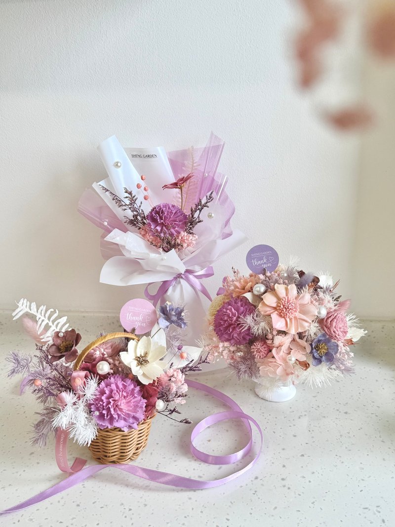Sheng Garden盛世花苑 【珍珠粉紫色系列】康乃馨永生花束 母亲节 - 干燥花/捧花 - 植物．花 紫色