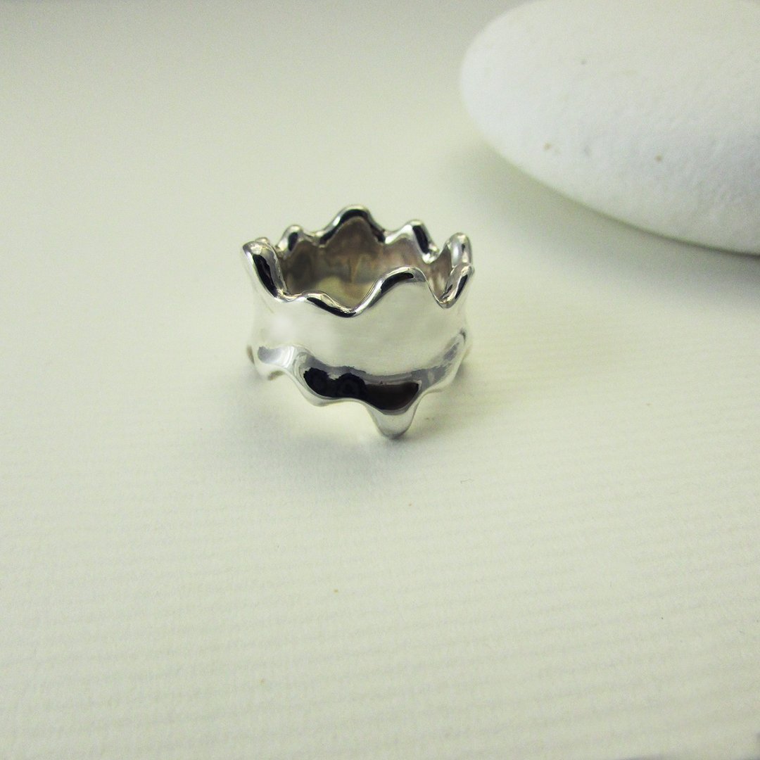 wave ring_海浪戒指 | 925银 限量 设计师手作 融化 冰淇淋 - 戒指 - 银 银色