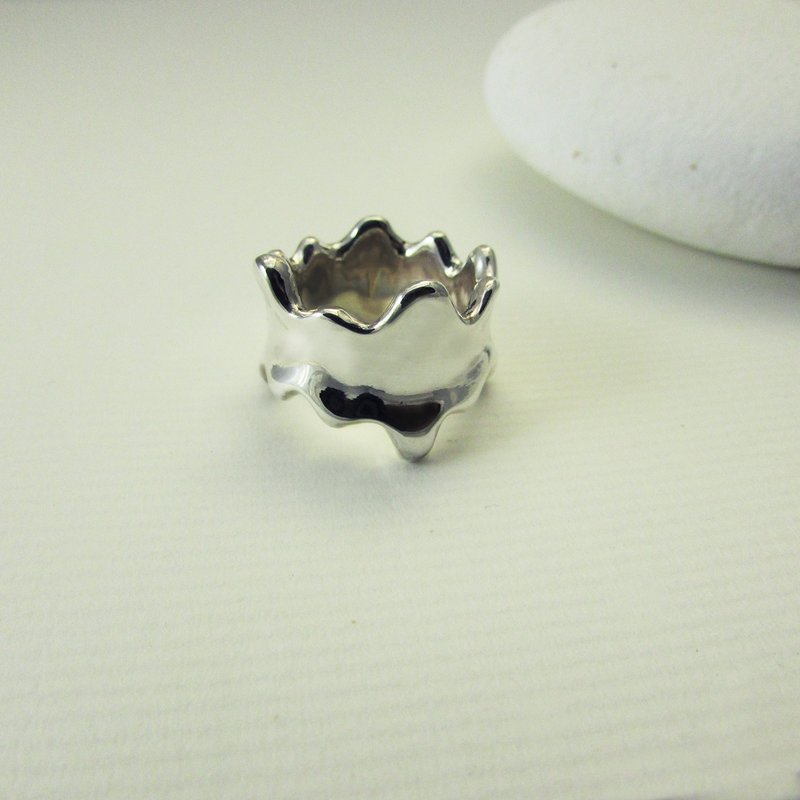 wave ring_海浪戒指 | 925银 限量 设计师手作 融化 冰淇淋 - 戒指 - 银 银色