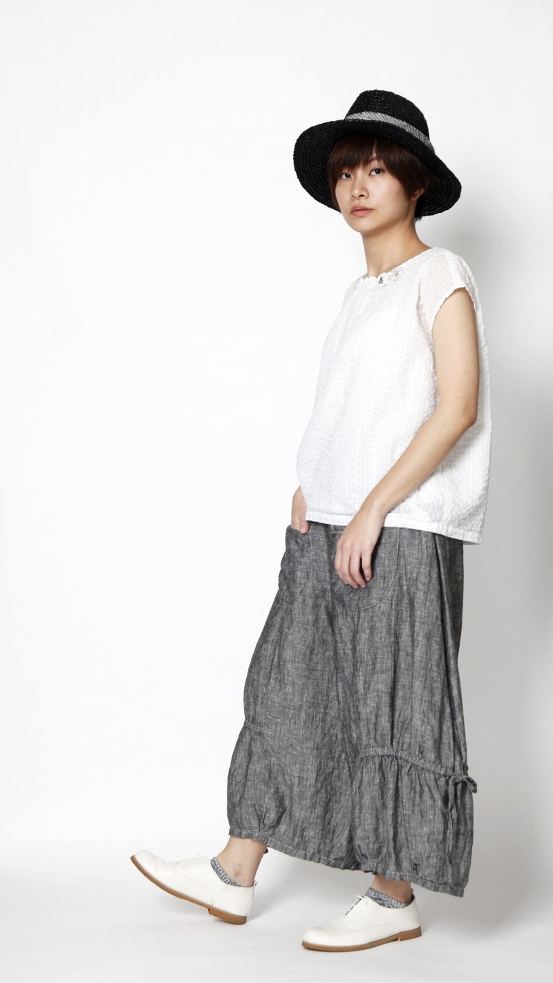 童年涟漪小袖上衣 - 女装上衣 - 棉．麻 白色