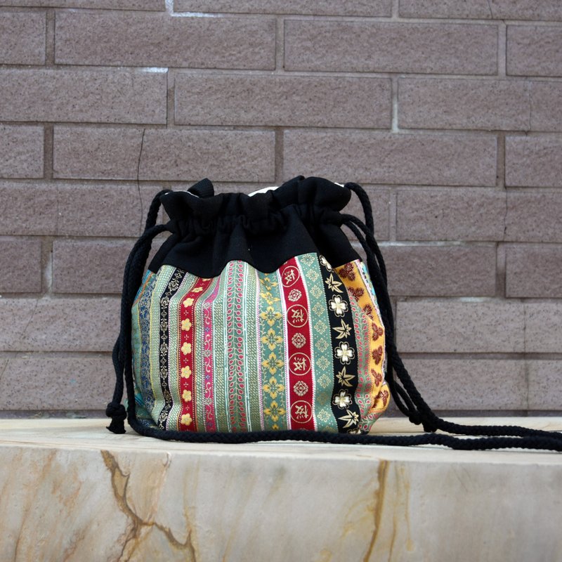 三合一肩背/斜背/手提束口水桶包 ~ 彩色条子(A89) - 侧背包/斜挎包 - 棉．麻 多色