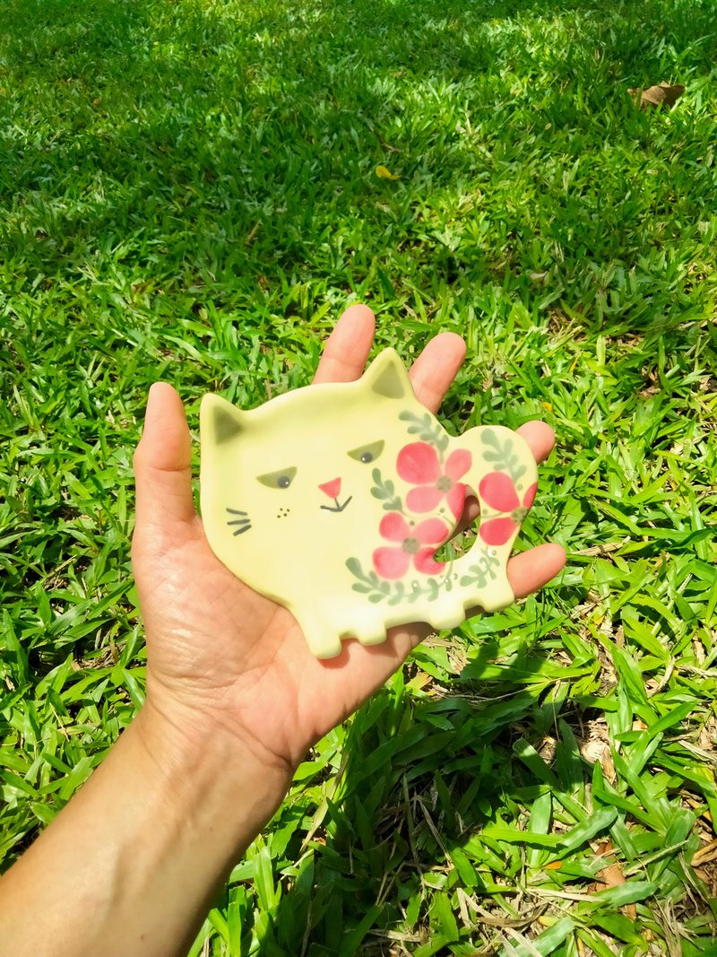 暖阳花猫手作饰品盘 - 摆饰 - 陶 