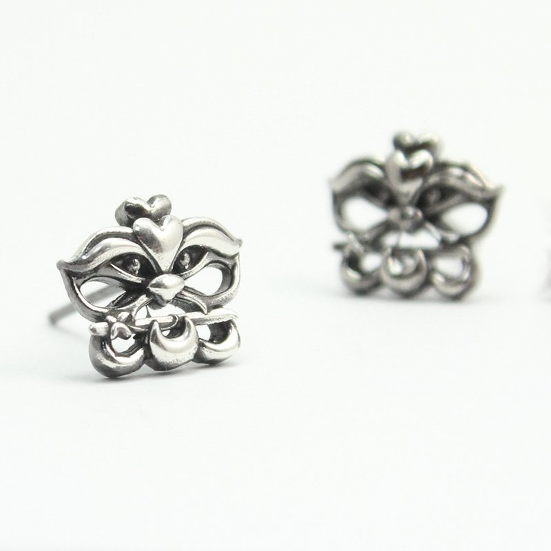 925纯银 心心相印剑狮耳环 e9702-5 - 耳环/耳夹 - 纯银 