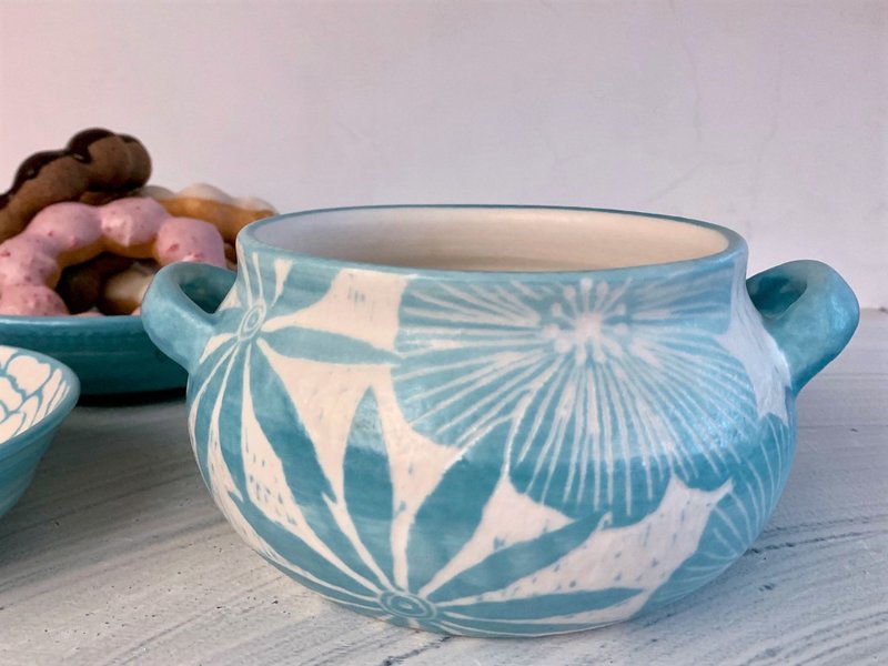 阳刻系列-湖水蓝花卉汤盅_陶瓷餐碗 - 碗 - 陶 蓝色