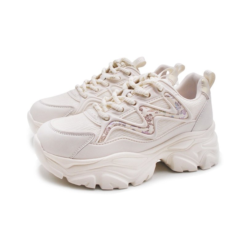 WALKING ZONE 异材质烫印花增高厚底运动老爹鞋 女鞋-米白 - 女款运动鞋/球鞋 - 真皮 