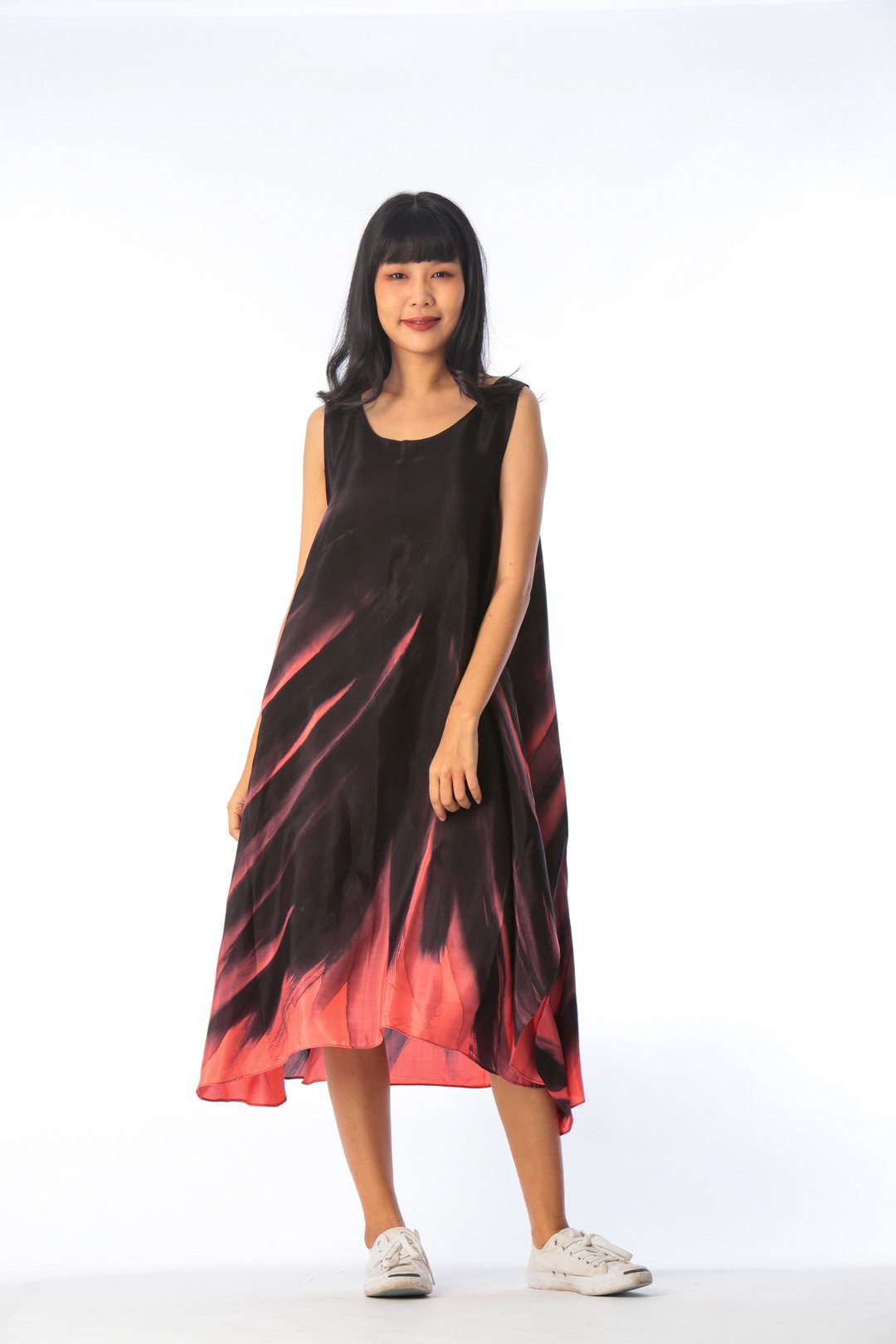 Dress Hand Paint Soft Cotton Silk for Yoga Vacation Holidays - 洋装/连衣裙 - 棉 黑色