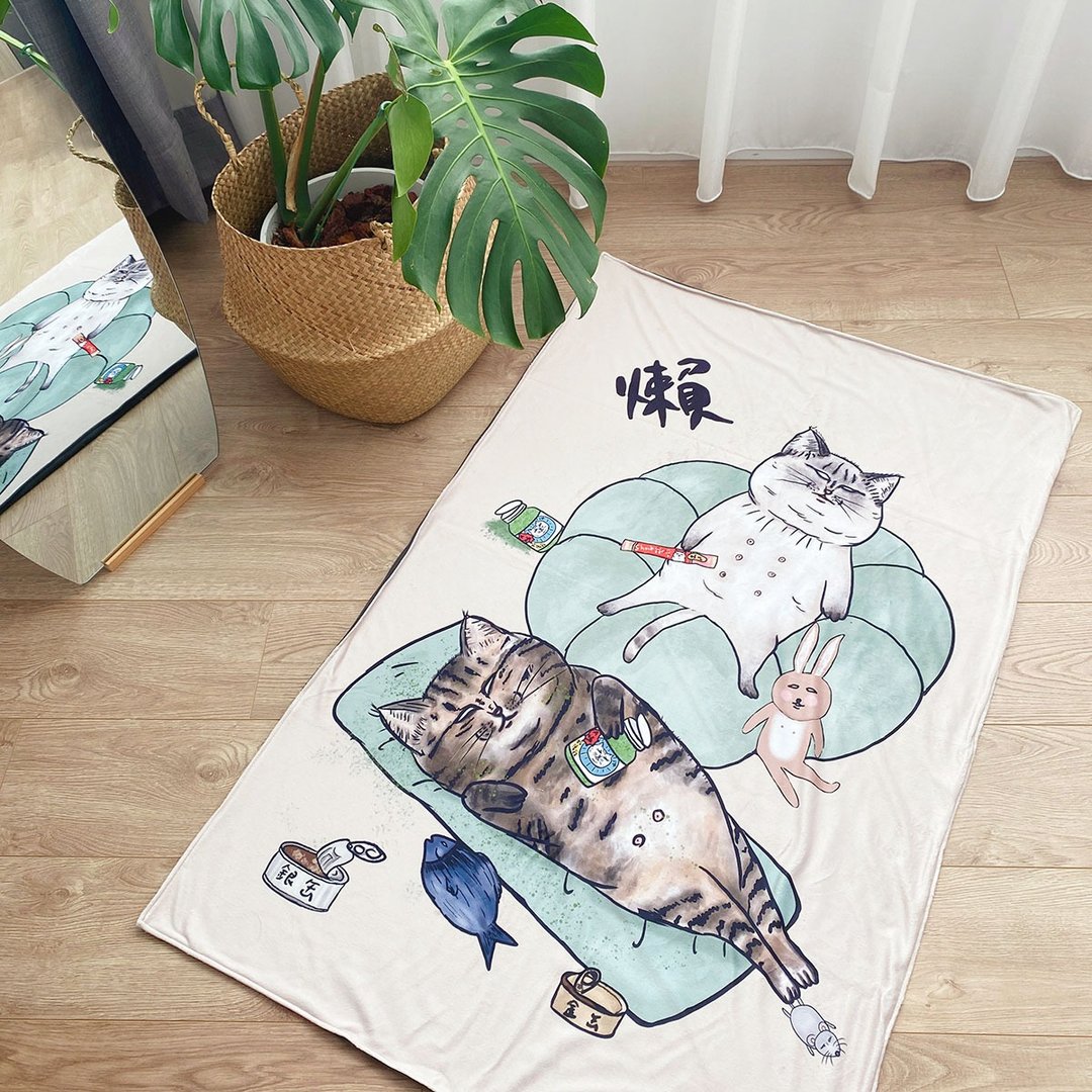 蛋定懒猫 暖呼呼毛毯 - 被子/毛毯 - 聚酯纤维 卡其色