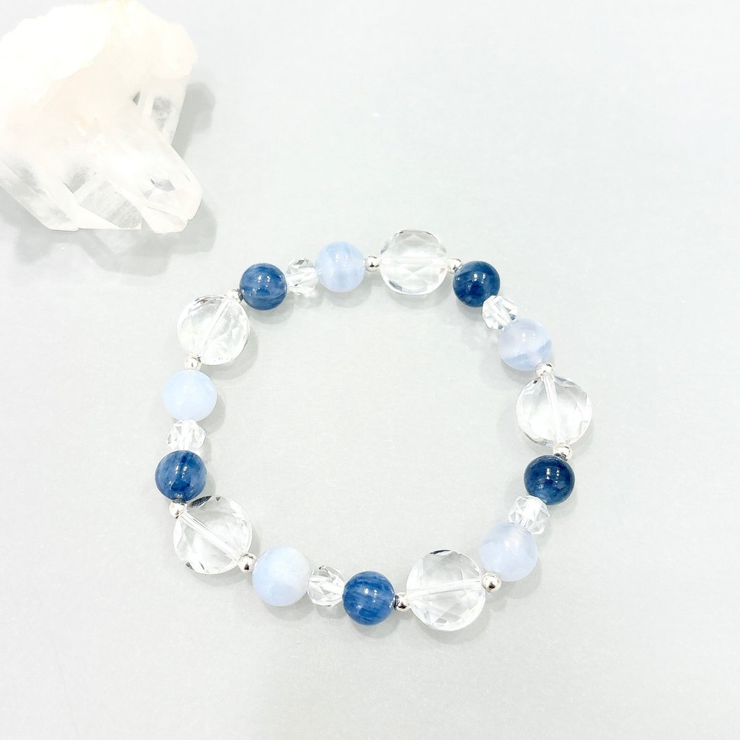 Ops Silver bracelet -蓝晶石/海水蓝宝/拉长石/白水晶/银/手链 - 手链/手环 - 其他金属 蓝色