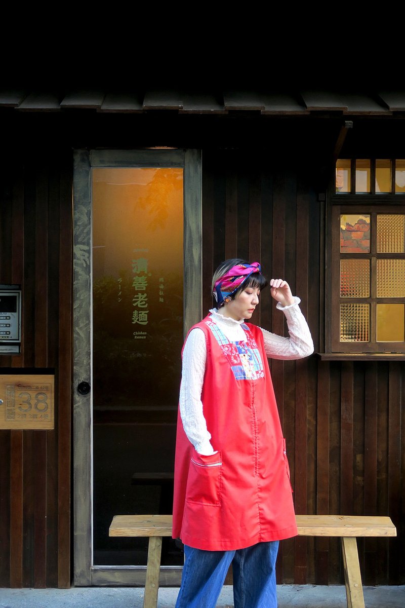 橘底无袖美国古着洋装 - 洋装/连衣裙 - 棉．麻 红色