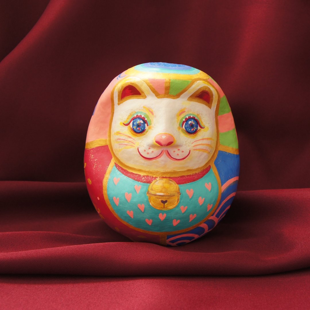 【Sold-out】招财猫 七彩达摩艺术作品 来自日本 - 摆饰 - 颜料 多色