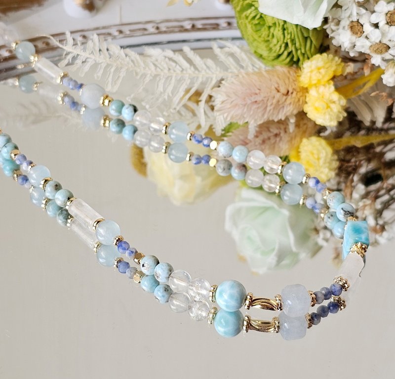Ocean Glow-拉利玛/白水晶/海蓝宝/蓝点石/月光石/水晶项链款 - 锁骨链 - 水晶 多色