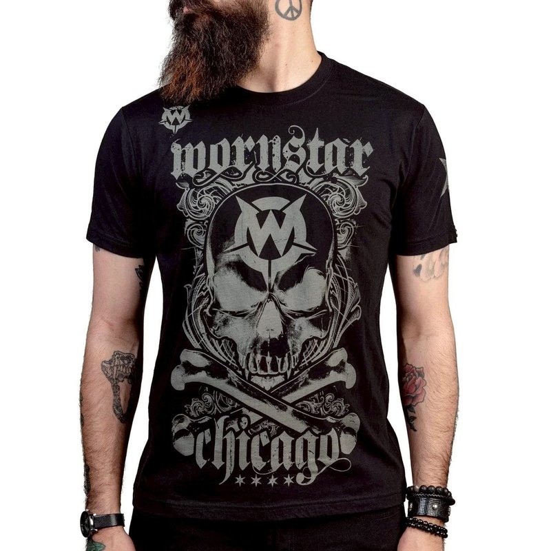 Chicago Core 黑色骷髅摇滚T恤 - 男装上衣/T 恤 - 棉．麻 黑色
