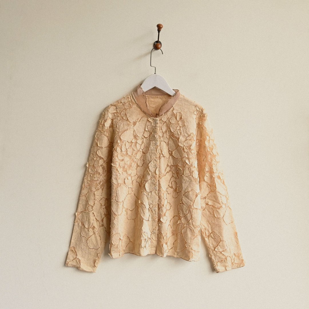 【NaSuBi Vintage】纹理缇花纱质古着衬衫 - 女装衬衫 - 其他人造纤维 