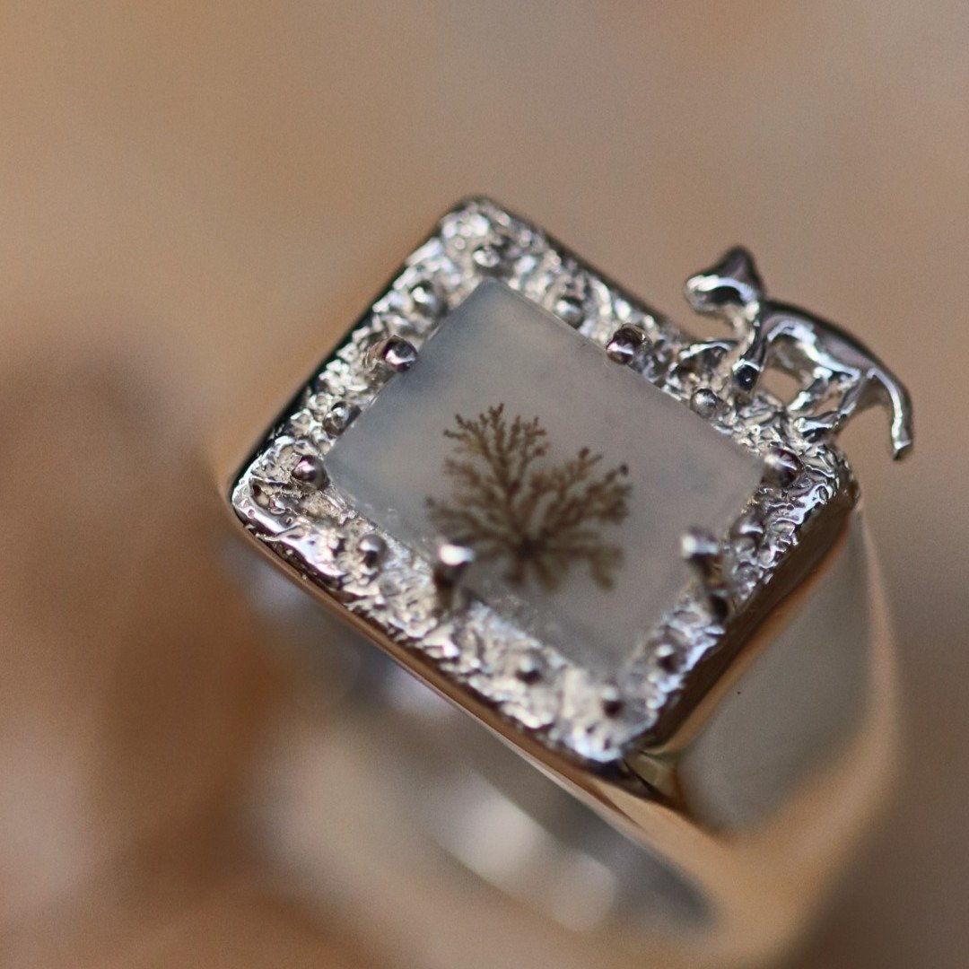 窥视 dendritic quartz 的猫咪银戒指 - 戒指 - 纯银 银色