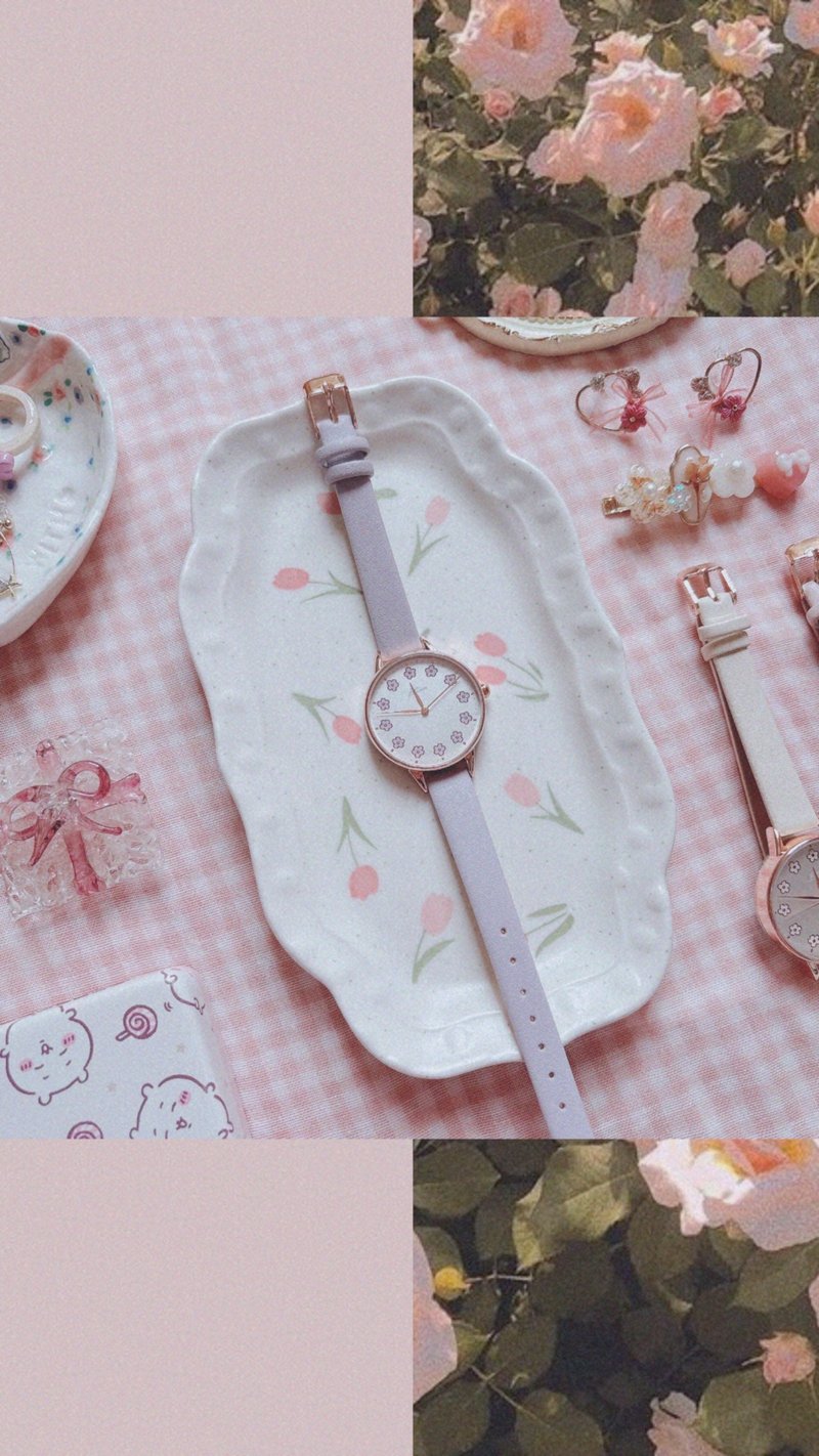 毕业礼物 包邮 复古 Flowers Watch 北欧风 花花 花圈女装手表 - 女表 - 其他材质 粉红色