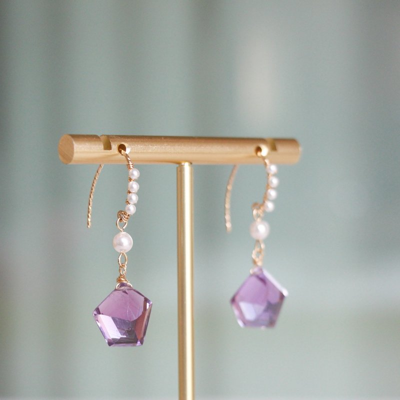 设计师推荐 14k包金法式浪漫仙女天然紫水晶耳环闺蜜生日礼物 - 耳环/耳夹 - 水晶 紫色