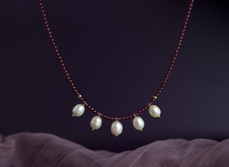 玫瑰庄园 - 紫牙乌石榴石珍珠项链锁骨链 - 项链 - 水晶 
