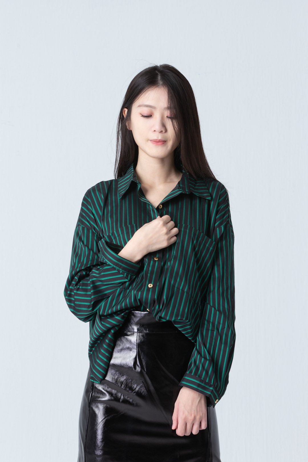 黑绿相间条纹衬衫 - 女装衬衫 - 其他材质 绿色