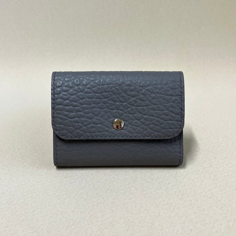 经典荔枝纹牛皮短夹/浅灰 - 皮夹/钱包 - 真皮 灰色