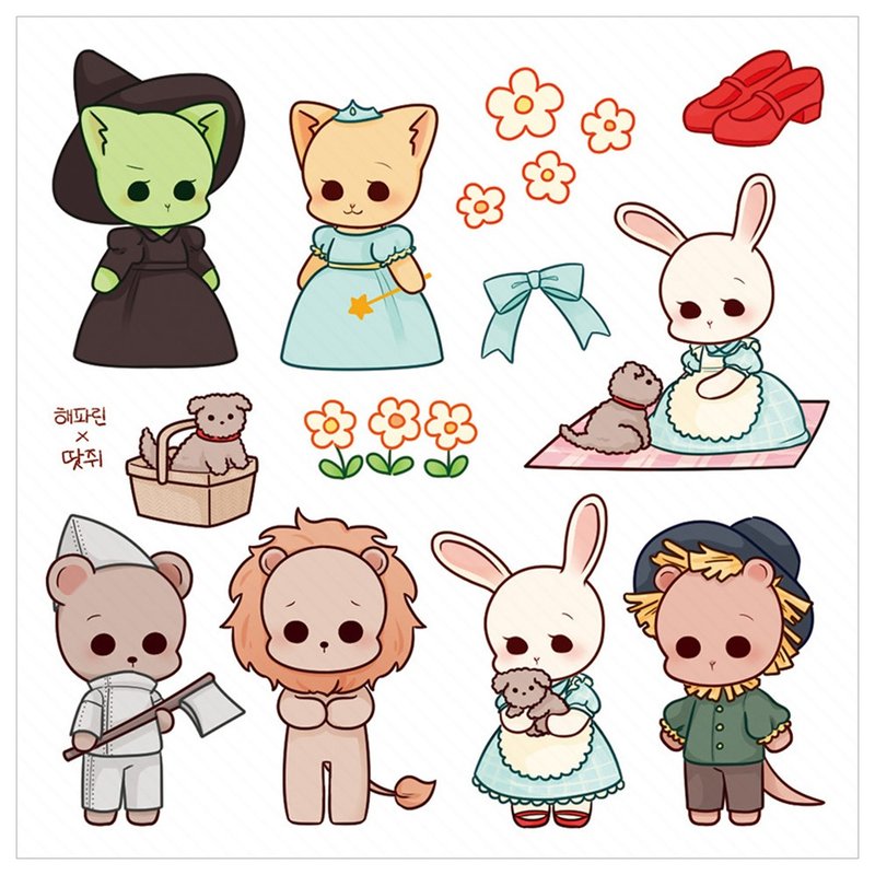 绿野仙踪 可爱动物 PET 贴纸 (ddatchi) 兔 猫 - 贴纸 - 纸 多色