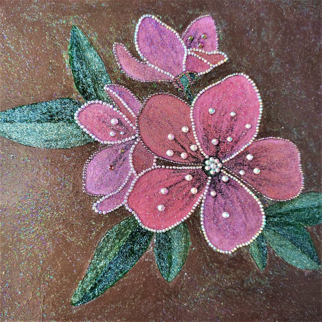 Flowers painting with crystals Bouquet hanging painting decoration living room - 墙贴/壁贴 - 颜料 多色